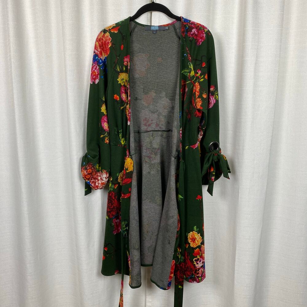 Anthropologie Eva Franco Green Floral Dahlia Wrap Mini Dress Sz.S - Picture 6 of 15